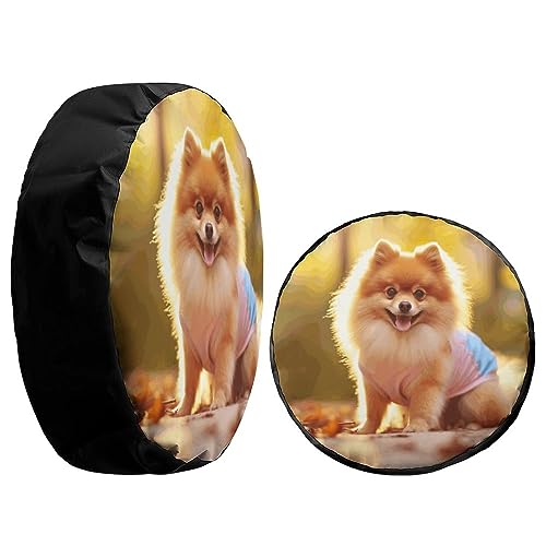 Image of Delerain Spare Tire Cover Happy Pomeranian Wheel Covers Sun Protection Waterproof for RV Truck Trailer SUV and Many Vehicle (14 Inch for Diameter 23 inch-27 inch)