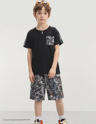 Image of mksodopy Boys Summer Outfit Set 2 Piece T Shirt and Camo Shorts Casual Clothes for Little Big Boys