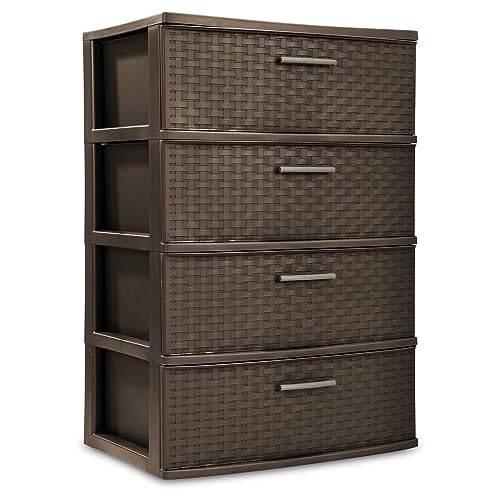 Compact 4 Drawer Wide Weave Tower with Opaque...