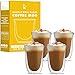 Latte Cups Double Walled Coffee Glasses Set of 4 - Clear Glass Thermo Insulated Stackable Mugs, 7.5oz