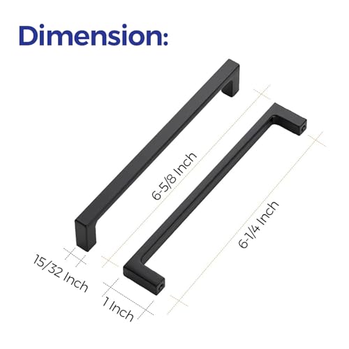 Image of Ravinte 5 Pack Solid 6-1 /4 Inch Kitchen Square Cabinet Handles Matte Black Pulls Drawer Pulls Kitchen Cabinet Hardware Flat Black Handles