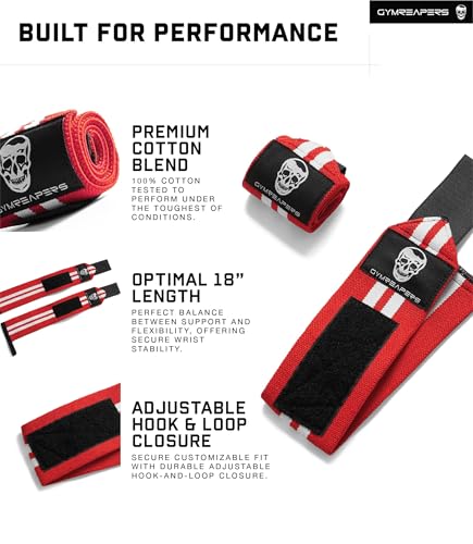 Image of Gymreapers Weightlifting Wrist Wraps (IPF Approved) Professional Quality Wrist Support with Heavy Duty Thumb Loop - Best Wrap for Powerlifting Competition, Strength Training, Bodybuilding