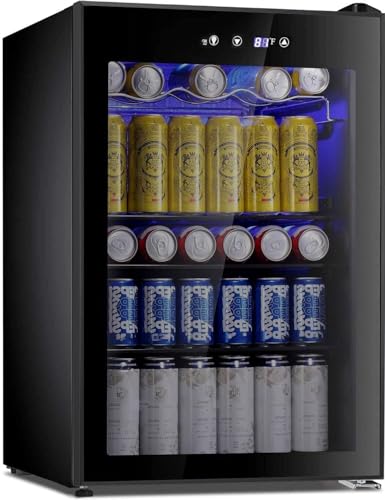 Antarctic Star Beverage Cooler 145 Can Mini Fridge Glass Door for Soda Beer Wine Glass Door Stainless Steel Small Drink Refrigerator Digital Display for Home, Office Bar,4.4cu.ft…