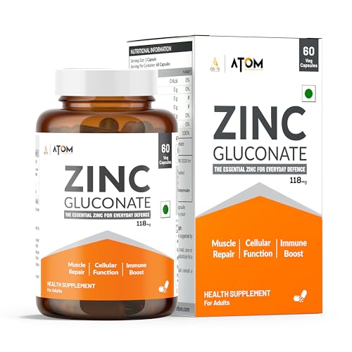 Image of AS-IT-IS Nutrition ATOM Zinc Gluconate 118mg I 17mg Elemental Zinc I 60 Veg Capsules I Energy, Immunity, Skin Health & Antioxidant Support