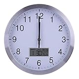 Tamaño: 30cm / 12 pulgadas Yavso 30cm Reloj de Pared Radiocontrolado Silencioso Reloj Pared Metal con Termómetro y Calendario Reloj de Pared Plateado