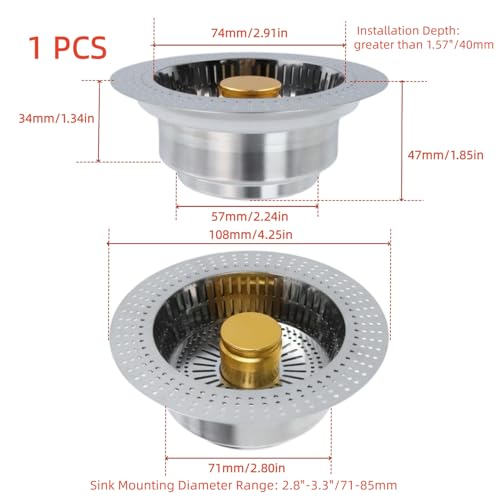 Colador y tapón pop-up para fregadero de cocina 3 en 1 acero inoxidable miniatura 2