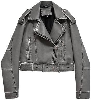 LY VAREY LIN Women Faux Leather Cropped Jacket Lapel Zipper