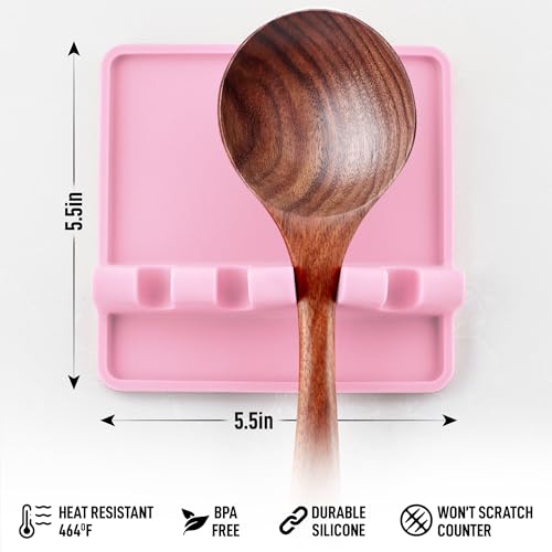 Image of Zulay Kitchen Silicone Utensil Rest with Drip Pad for Multiple Utensils - BPA-Free, Heat-Resistant Spoon Rest & Spoon Holder for Stove Top - Kitchen Utensil Holder for Ladles & Tongs - Pink