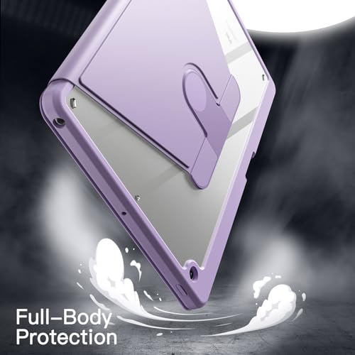 Image of JETech Rotating Cover Case for iPad 9 /8 /7 (10.2-Inch, 2021 /2020 /2019 Model, 9th /8th /7th Generation) with Pencil Holder, 360 Degree Rotation Stand Cover Clear Back, Auto Wake /Sleep (Light Purple)