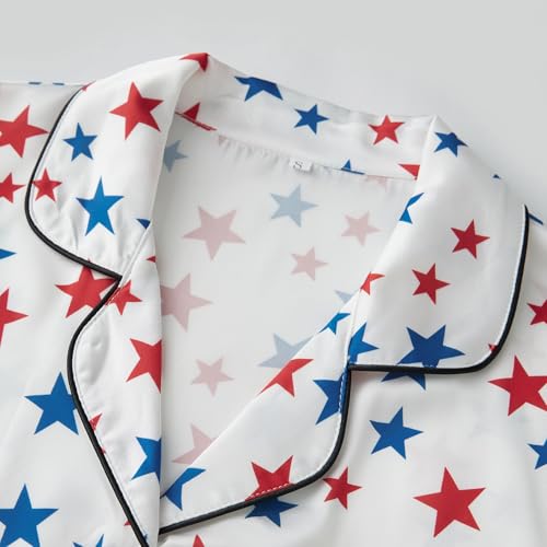 Image of Piacakece 4th of July Women Outfit Short Sleeve Button Shirt Matching Shorts Satin Pajama Sets Women July Fourth Clothes