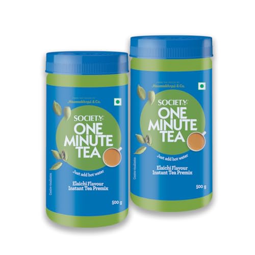 Image of Society One Minute Tea | Elaichi Flavour | Made With Cardamom | Flavoured Instant Tea | 500 Gram Jar | Pack Of 2, Black Tea