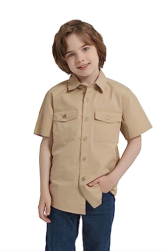 Image of Tronjori Boys Short Sleeve Button Down Casual Woven Shirt Two Pockets