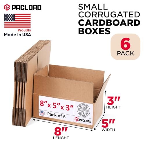 Image of Small Cardboard Boxes 8 inchL x 5 inchW x 3 inchH (Pack of 6) - USA-Made Packing Boxes for Moving, Shipping, or Storage - USPS, UPS, FedEx Approved - Professional Packing Supplies for Moving