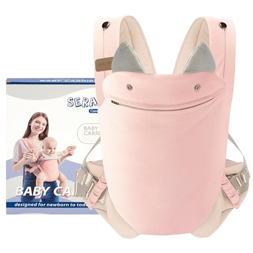 Image of SERAPHY Baby Carrier Newborn to Toddler, Ergonomic Baby Carrier, Adjustable Infant Carrier, Breathable Cotton Baby Backpack Carrier with Pocket, Multi-Position Baby Holder Carrier fo 15-33lbs -Pink