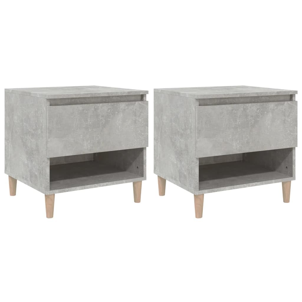 Comodini 2 Pz, Grigio Beton, 50x46x50 Cm, Legno Ingegneria | Pratico stoccaggio, piano stabile, montaggio semplice, fissaggio a parete incluso