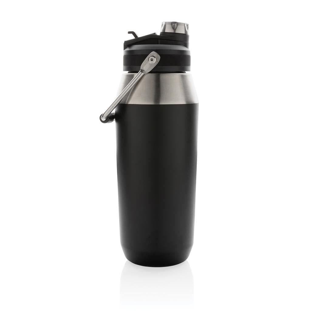 Hans Larsen Vacuum insulated stainless steel dual lid water bottle with handle & straw | Steel water bottle for gym wide mouth, Anti-Slip & Sweat Proof Surface for Hot and Cold Beverages – 1 litre