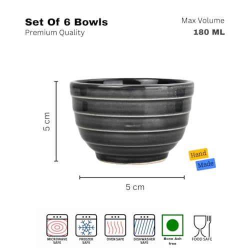 Image of Ceramic Multipurpose Bowl Set of 6-120ml | Microwave & Dishwasher Safe | Handcrafted Dip Bowl, Dessert Bowl for Ice Cream, Chatni,Sweets, Dessert, Nuts, Serving Bowls