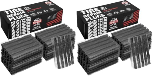 Image of Vehiclex Flat Tire Repair Plugs 120pcs - Heavy Duty Refill Pack, Plug and Patch Kit for Emergency Repairs, Black (Pack of 2)