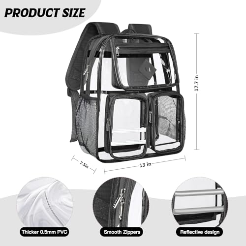 Kids' Backpacks,Transparent Backpack, with Water-Resistant PVC Plastic Material and Ruggedly Reinforced Shoulder Straps, Clear (Black)2