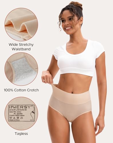 Image of INNERSY Women's High Waisted Underwear Cotton Panties Regular & Plus Size 5-Pack