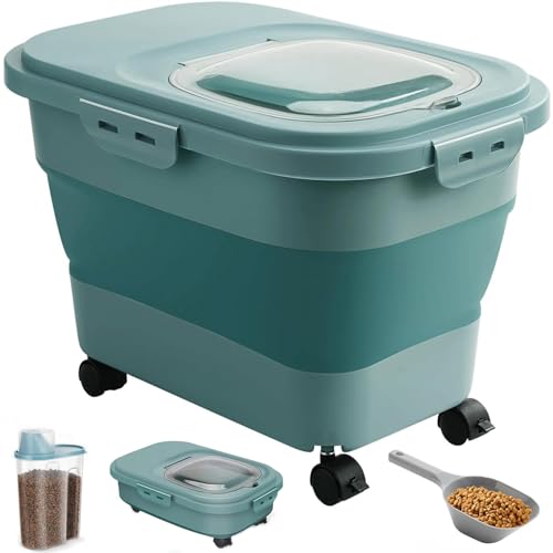 ANVS 20Lbs Dog Food Storage Container Collapsible Dog Food Container with Airtight Lids,Wheels, Scoop and 2.5L Small Pet Food Storage Container Dry Food For Dog, Cat and Other Pet Food (Sap Green)