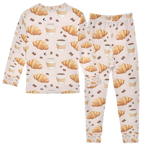 senya Croissants Coffee Beans Pajamas Set Long Sleeve Soft Cotton Sleepwear 2 Piece2