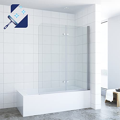 AQUABATOS® 120 x 140 cm Shower Screen for Bathtub Shower Enclosure Bathtub Folding Shower Screen Bath Attachment Made of 5 mm Tempered Safety Glass Real Glass Nano Coating