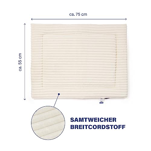 Wallace & Jones | Hundekissen mittelgroße Hunde waschbar, ca. 75 x 55 cm, Hunde Liegematte Cardi, Liegedecke M, Hundematte samtartiges Breitcordstoff, Farbe beige