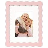 NWDCLF 8x10 Cute Picture Frame, Wavy Curved Photo Frame with 5x7 Mat and Real Glass, Unique Funky Frame for Table and Wall Display, Home Office Desk Decoration Art, Baby Girl Gift (8x10, Light Pink)