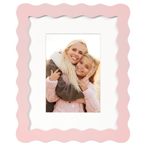 NWDCLF 8x10 Cute Picture Frame Wavy Curved Photo Frame with 5x7 Mat and Real Glass Unique Funky Frame for Table and Wall Display Home Office Desk Decoration Art Baby Girl Gift (8x10 Light Pink)