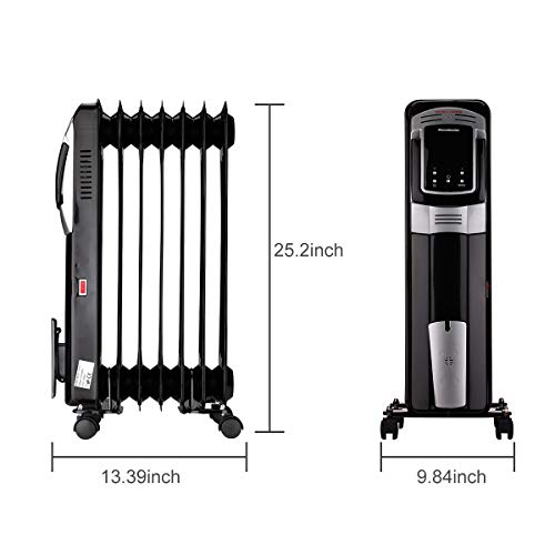 Oil Heater, Homeleader 1500W Oil Filled Radiator Electric Heater with Digital Thermostat, 24 Hrs Timer & Remote, Portable Heater for Full Room Indoor - Thumbnail 5