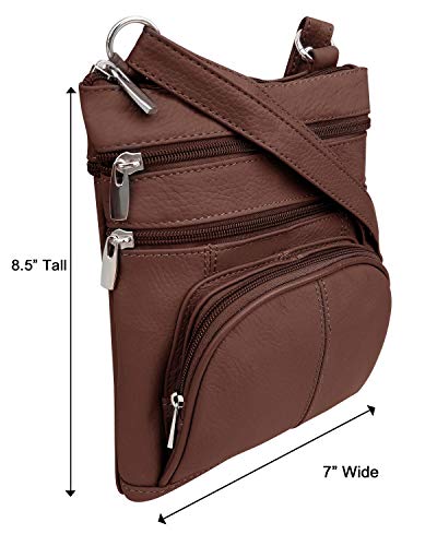 Roma Leathers Genuine Cross Body Purse Bag, Multi-Pocket (Brown)4