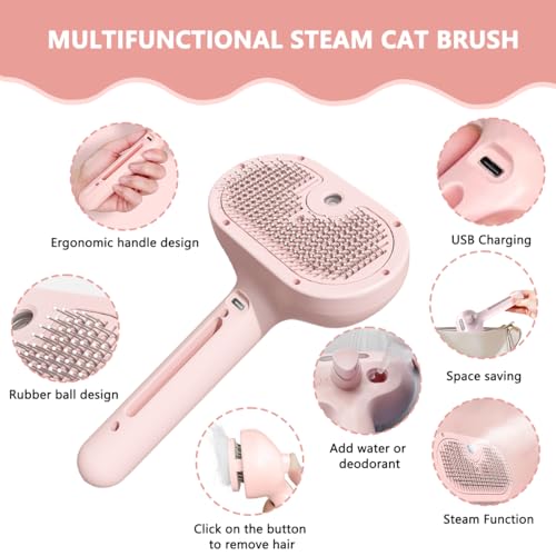 Lunriwis Cat Steam Brush,Long Short Haired Cats steam cat brush, Steam Pet Grooming Cat Brush Easy to Clean - Image 2
