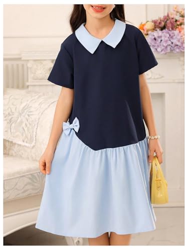 SweatyRocks Girl's Bow Color Block Ruffle Dress Summer Collar A Line Midi Dresses3