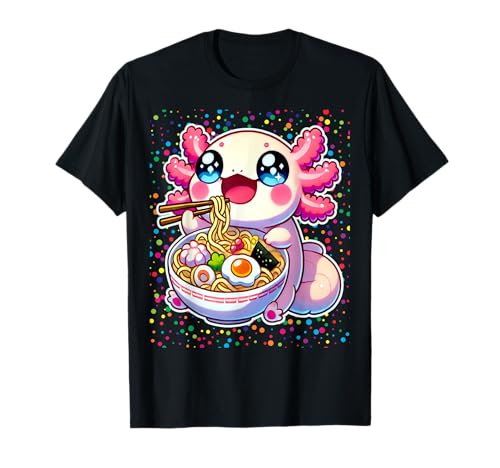 Anime Kawaii Axolotl Mangeant Ramen Nouilles Enfants Adolescent Fille Garçon T-Shirt