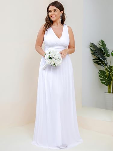 Image of Ever-Pretty V Neck Sleeveless Pleated Chiffon Maxi Plus Size Formal Dress for Women Bridesmaid Dresses 09016-DA