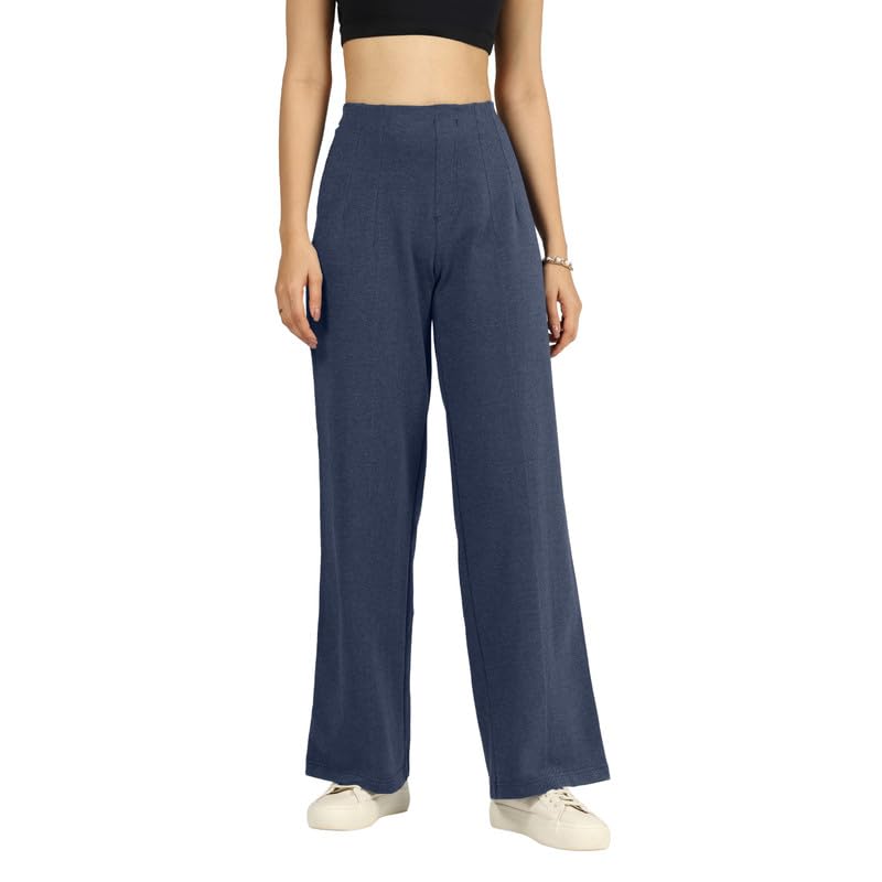 Image of BlissClub Womens Work-to-Wine Twill Wide Dart Pants Insanely Breathable Elasticated Waistband 2 Pockets Mock Fly | Wide Silhouette Stylish Pleats
