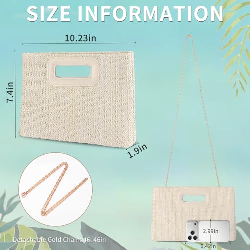 Image of Beach Clutch Bag Straw Summer Clutch Purses for Women Handmade Woven Purse Detachable Gold Chain, Crossbody