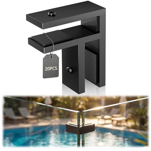 Image of 20 Pack Corner Railing Glass to Glass Clamps, Double Side Glass Clip | No Drilling in Glass, T304 Stainless Steel, Fits 3 /8 inch-1 /2 inch Glass Thickness, Modern Black, Suitable for Fence, Pool, Balcony