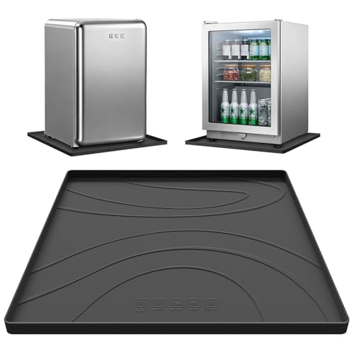 Image of Mini Fridge Silicone Mat,19.7"x19.7"x0.5" Under Refrigerator Mat, Mini Fridge Drip Pan Prevent Water Leakage,Floor Damage,Protect Mat for Small Fridge,Refrigerator,Freezer-Black