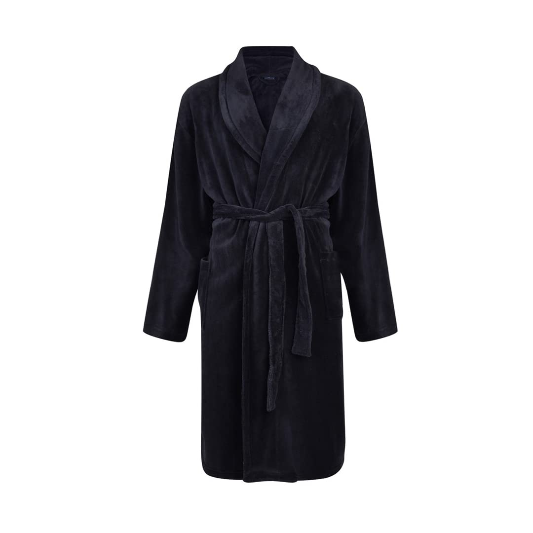 Espionage Mens Dressing Gown Fleece Belt Robe 2 Pockets Shawl PJ086 Navy 6XL