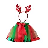 Danballto Christmas Tutu for Women Xmas Holiday Tutu Outfits Elf Adult Tutu Costume with Reindeer Antlers Headband Red Green