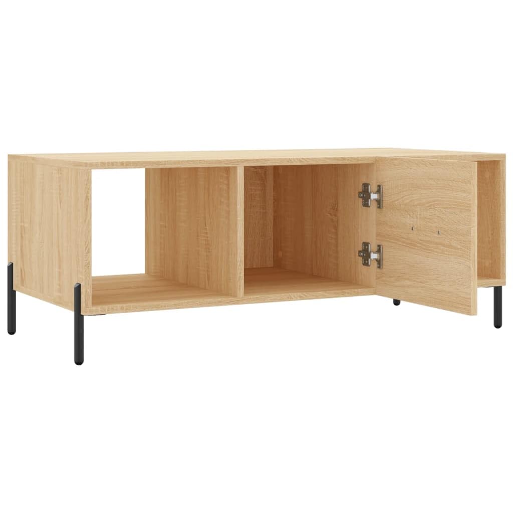 Mesa de centro Sonoma roble 102 x 50 x 40 cm moderna de madera con patas de hierro espacio de almacenamiento 3 compartimentos puerta aparador para salón, dormitorio, oficina o pasillo