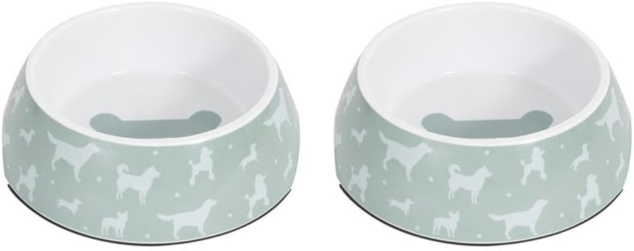 YöL Pack of 2 500ml Dog Print Food Drink Bowl Pet Puppy Anti Skid Base Melamine Plastic Sage Green