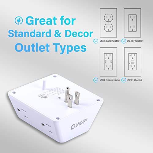 Unidapt Multi Plug 6 Outlet Extender, 2 Pack Surge Protector Wall Splitter, 1800J Power Strip 3 Side Wide Spaced Adapter Multiple Charger Expander, Mountable Wall Tap For Office Home Travel Etl Listed #TOP3