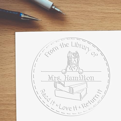 Cane Corso Dog Personalized Embossing Seal for Books - Custom Name from The Library Seal Embosser, Unique Customized Desk Embosser for Dog Lovers, Gift for Cane Corso Enthusiasts