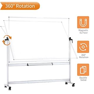 VIZ-PRO Double-Sided Mobile Whiteboard, 72 x 48 Inches, Magnetic Rolling Dry Erase White Board on Wheels with Aluminium Frame and Stand