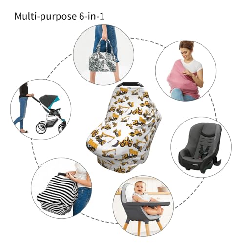 Image of Construction Machinery Excavator Truck Tractor Baby Stuff Car Seat Cover for Baby,Mom Nursing Breastfeeding Covers,Car Seat Canopy Carrier Cover,Stroller Cover Newborn Shower Gift for Boys Girls