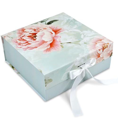 Image of RBS - MEDIUM Empty Gift Box 26x26x10cm Decorative Flower Gift Boxes for Presents (1 Pack) Box for Gift Packing Multipurpose Hamper Cardboard Box for Gift All Occasion (M-Floral Crown)