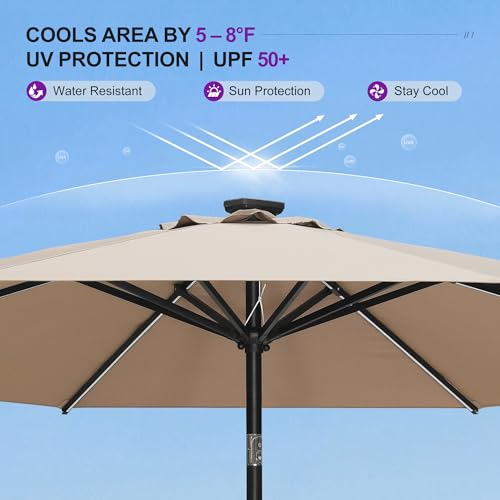 PURPLE LEAF LED Patio Market Umbrella 10' with Base Aluminum Crank, Taupe — view 5